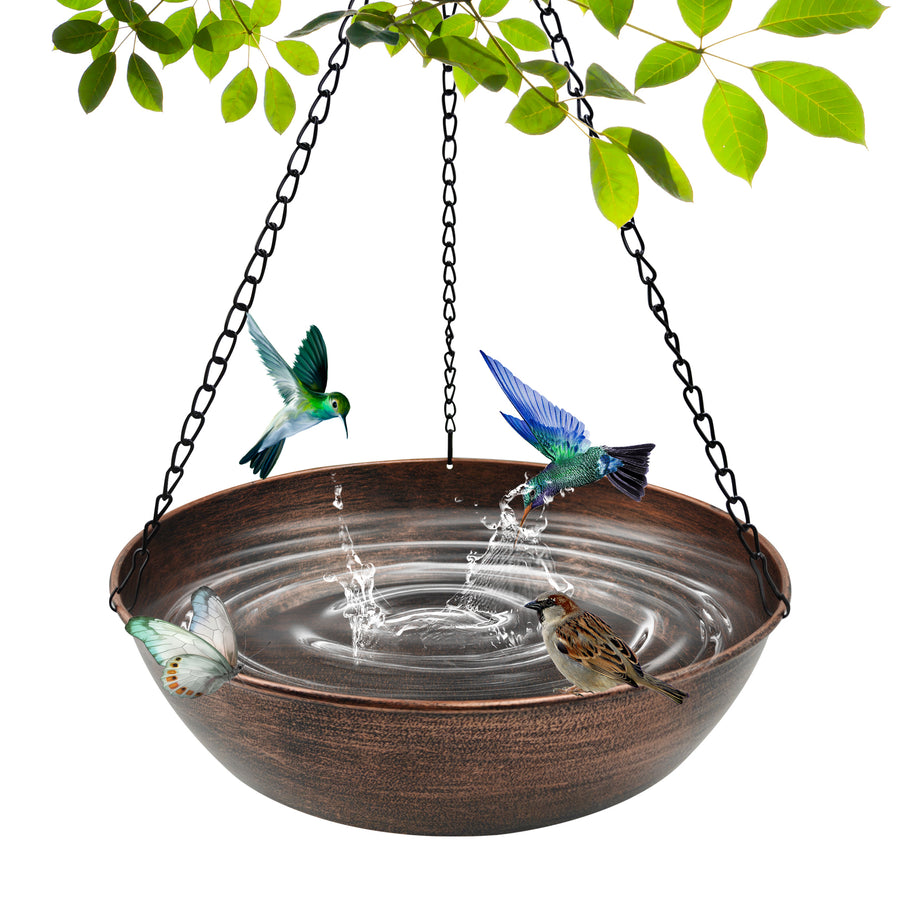 OUISJYER Hanging Metal Bird Bath with Chains & Hook – 13 Inch