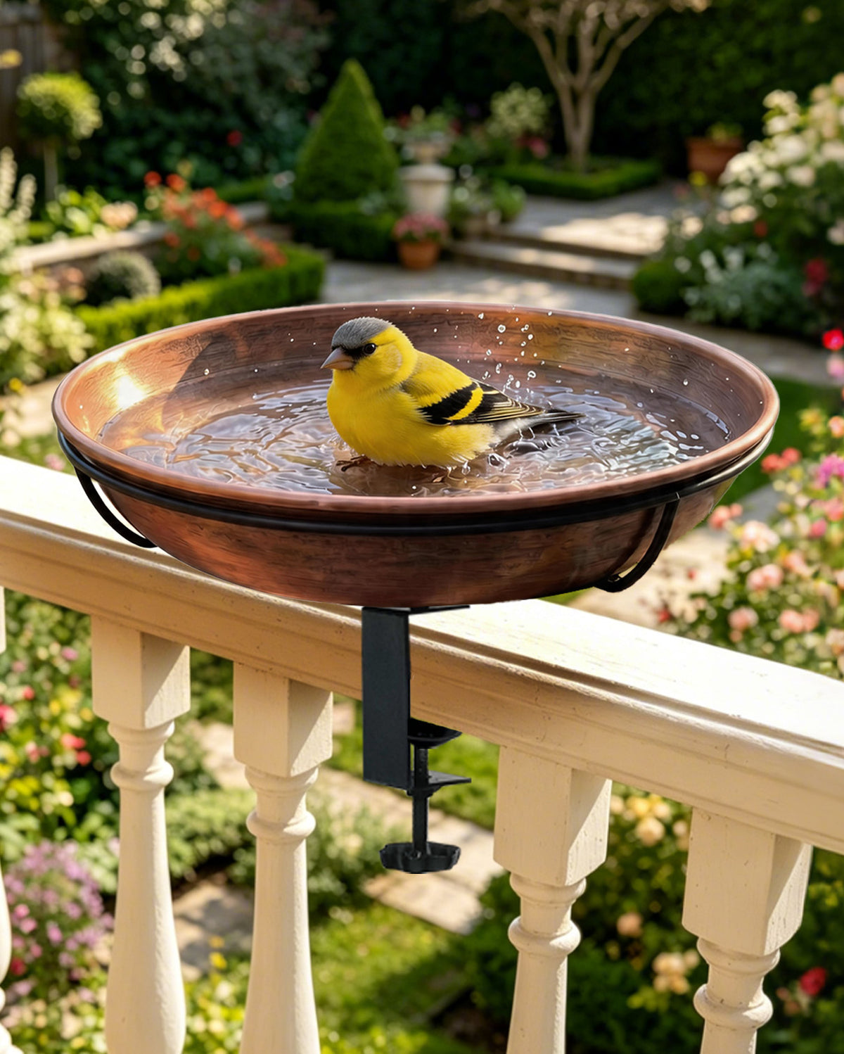 OUISJYER Deck-Mounted Bird Bath with Adjustable Clamp – 12 Inch