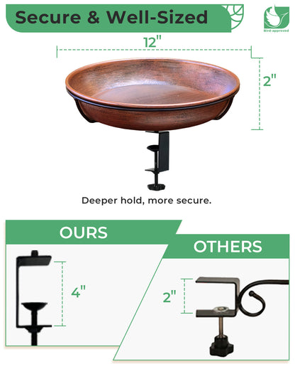 OUISJYER Deck-Mounted Bird Bath with Adjustable Clamp – 12 Inch