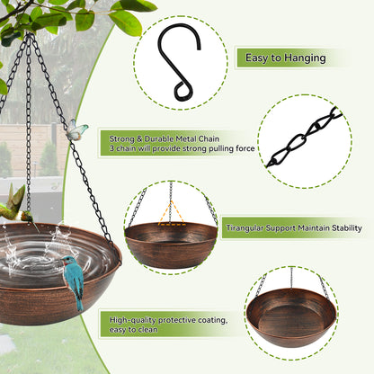 OUISJYER Hanging Metal Bird Bath with Chains & Hook – 13 Inch