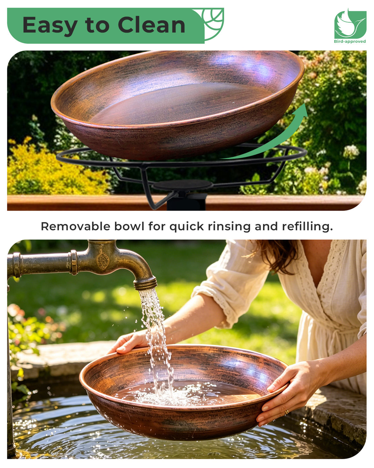 OUISJYER Deck-Mounted Bird Bath with Adjustable Clamp – 12 Inch
