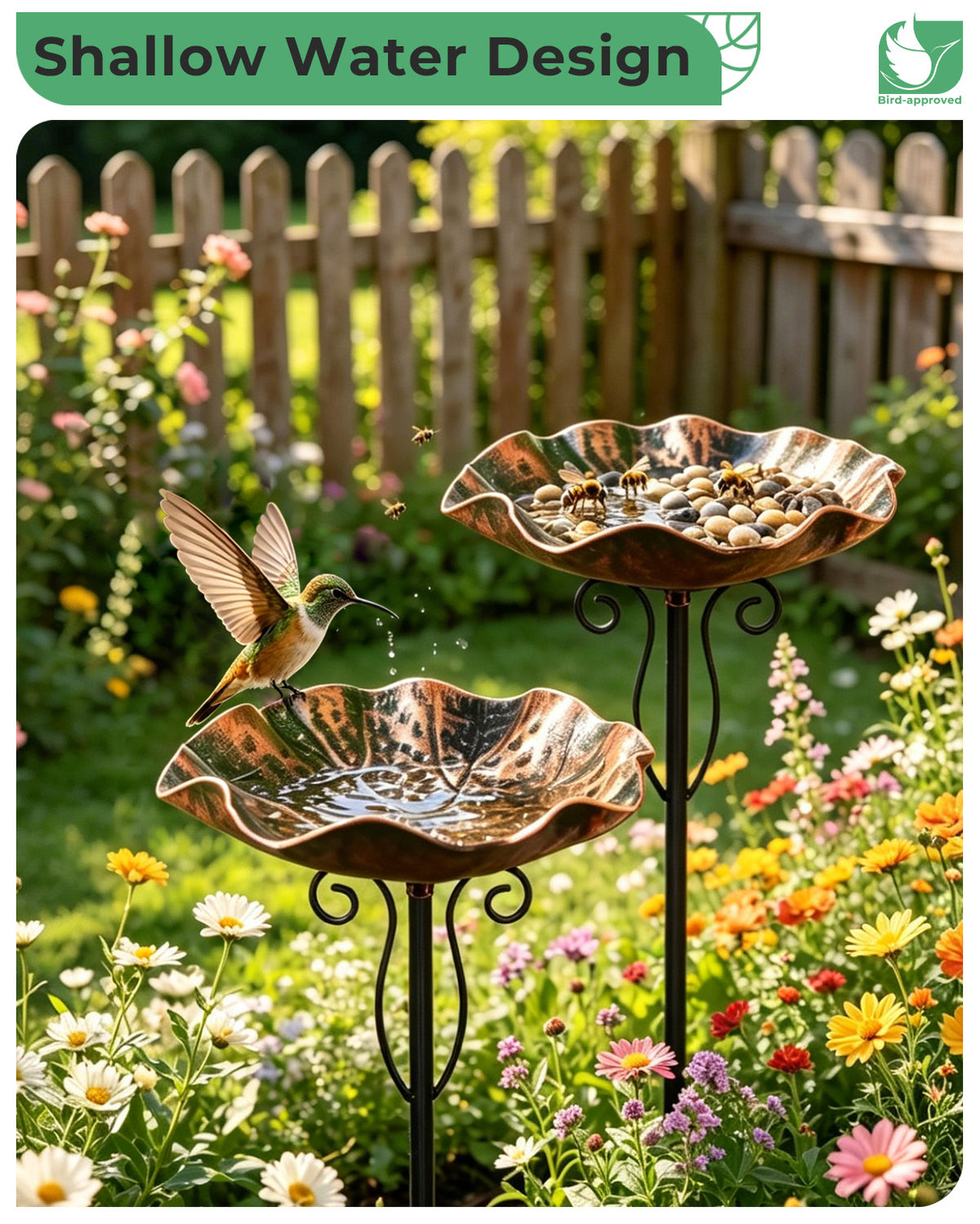 OUISJYER Small Metal Bird Baths for Hummingbirds – 2 Pack