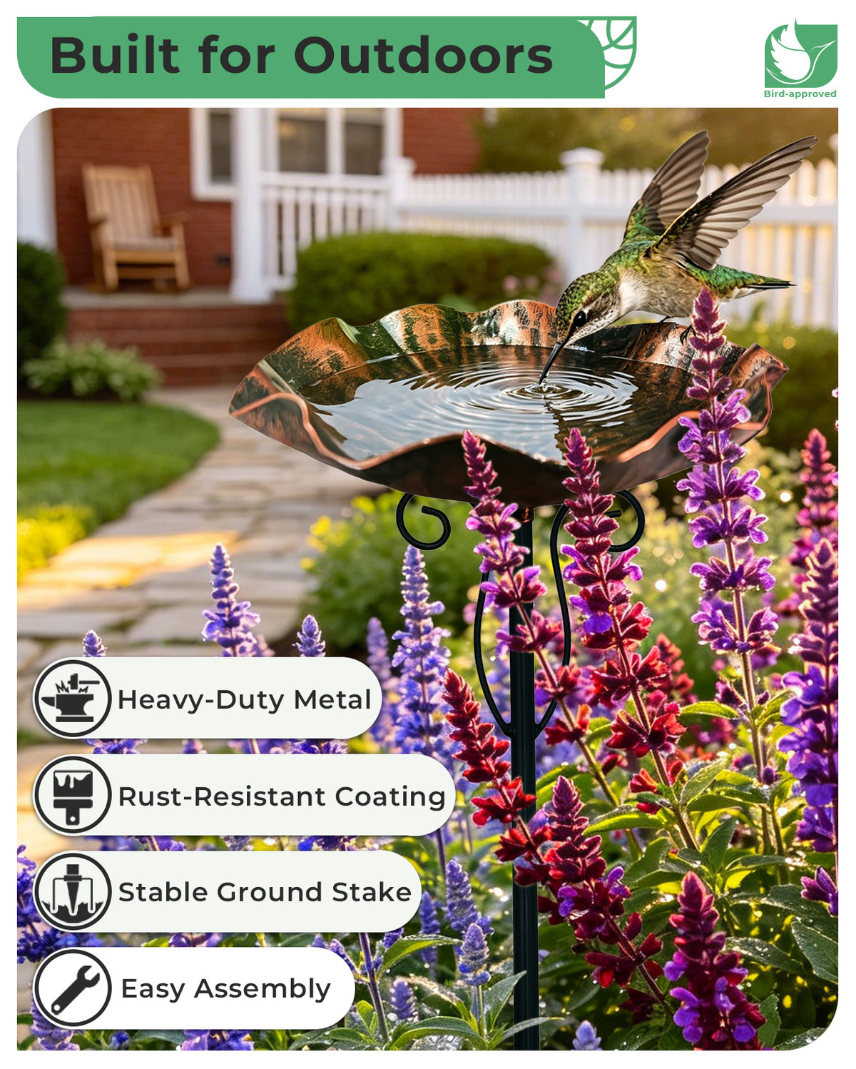 OUISJYER Small Metal Bird Baths for Hummingbirds – 2 Pack