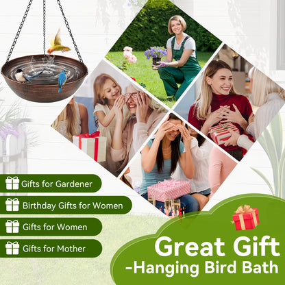 OUISJYER Hanging Metal Bird Bath with Chains & Hook – 13 Inch