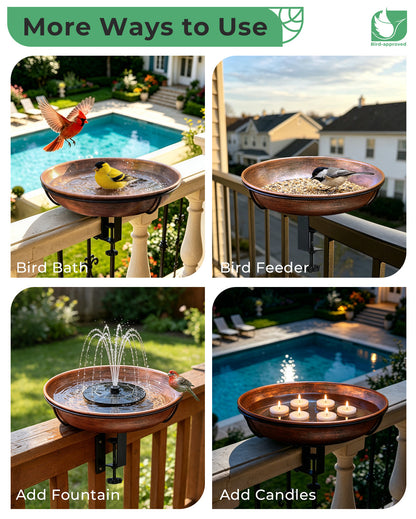 OUISJYER Deck-Mounted Bird Bath with Adjustable Clamp – 12 Inch
