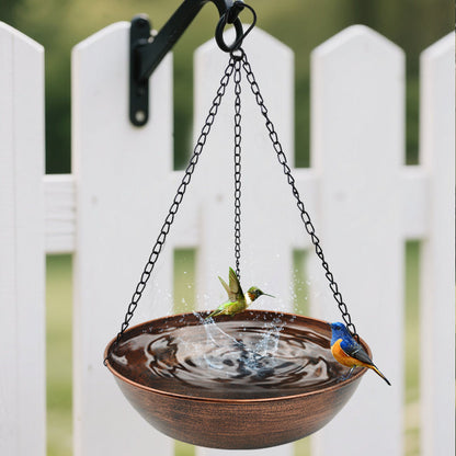 OUISJYER Hanging Metal Bird Bath with Chains & Hook – 13 Inch