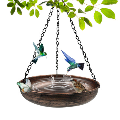 OUISJYER Small Hanging Metal Bird Bath with Chains – 10 Inch
