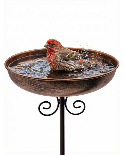 OUISJYER Small Metal Bird Bath with 5-Prong Stake – 10 Inch