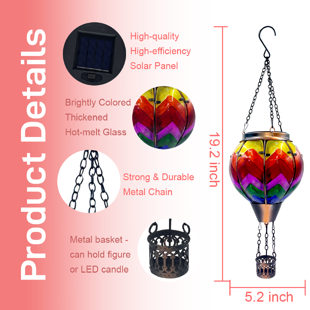 OUISJYER Hot Air Balloon Solar Lantern – Color-Wave Glass Garden Light
