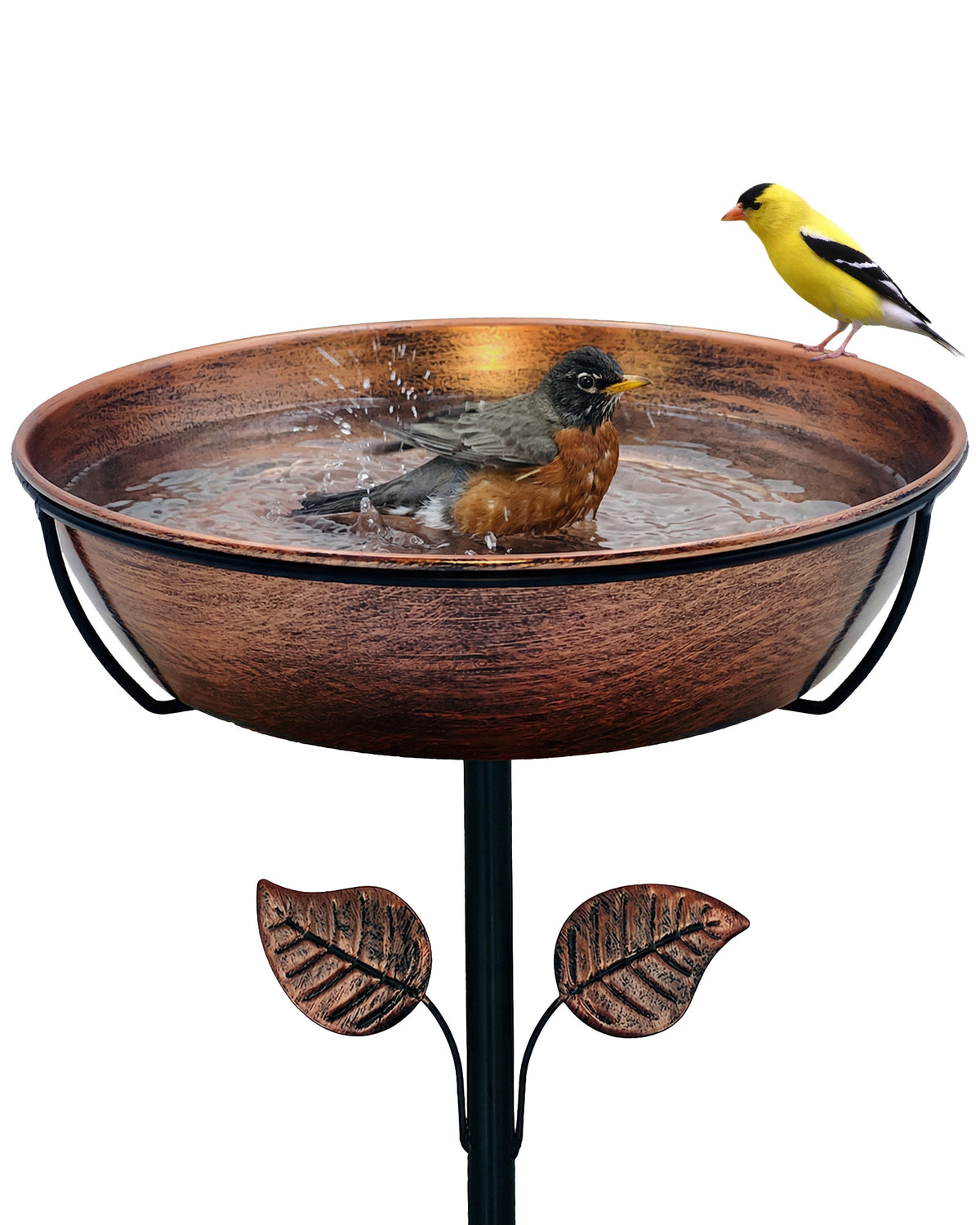 OUISJYER Deep Metal Bird Bath with 5-Prong Stake – 13 Inch