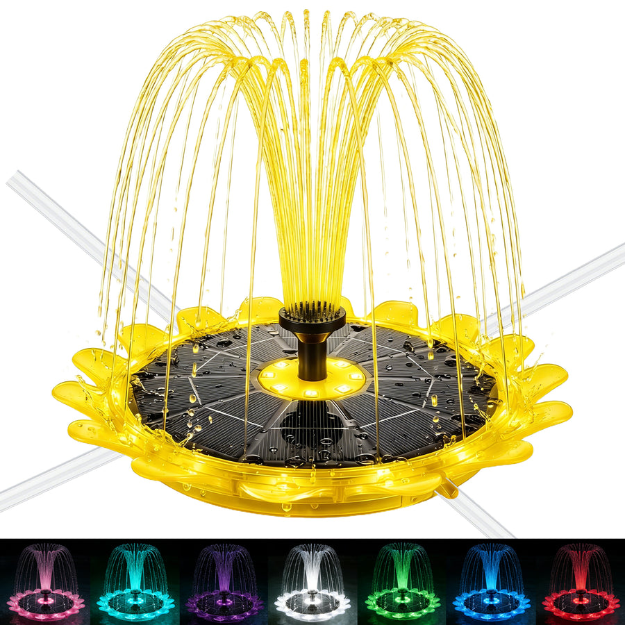 OUISJYER 6.3-inch Solar Bird Bath Fountain - Sunflower LED Design