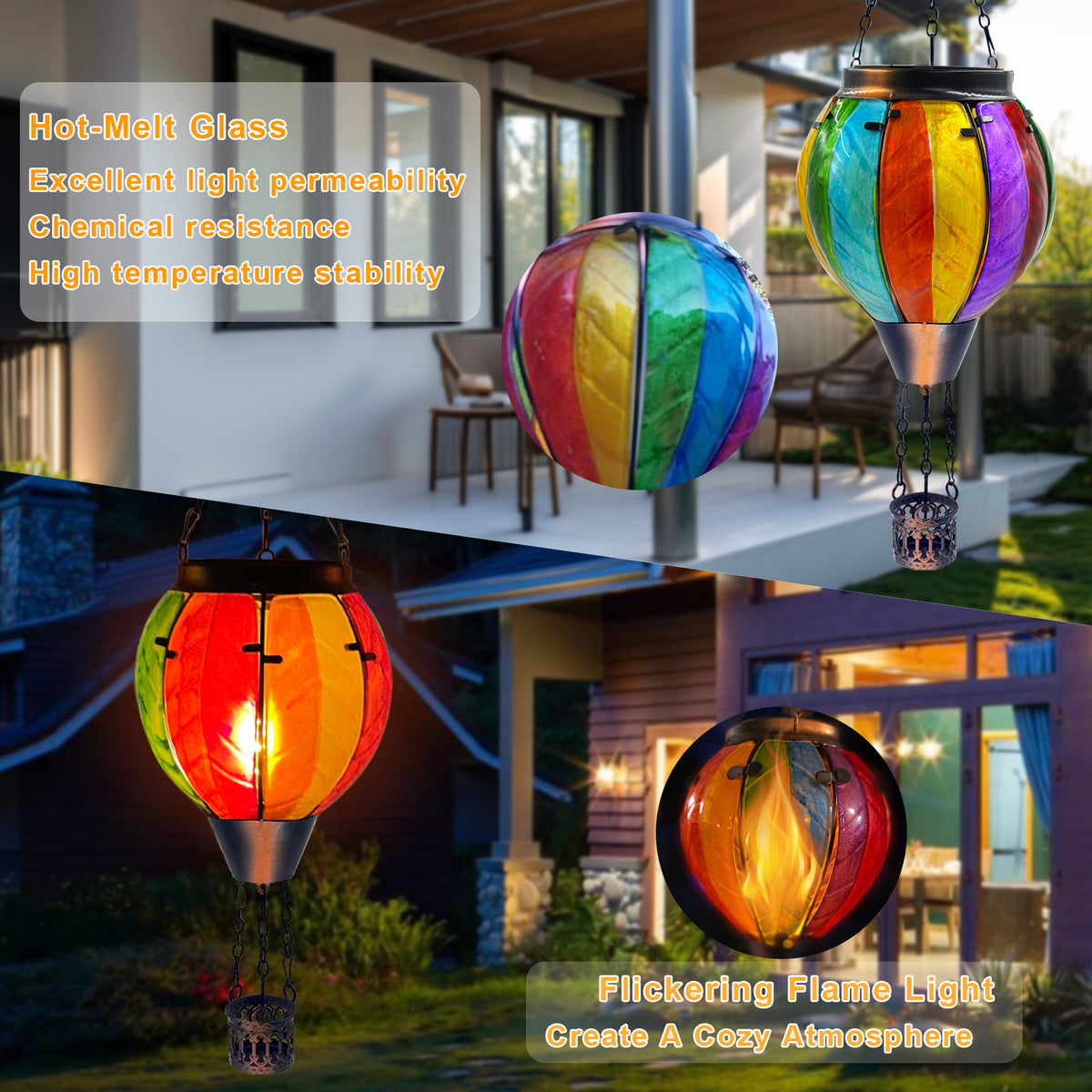 OUISJYER Hot Air Balloon Solar Lantern – Colorful Hanging Garden Light