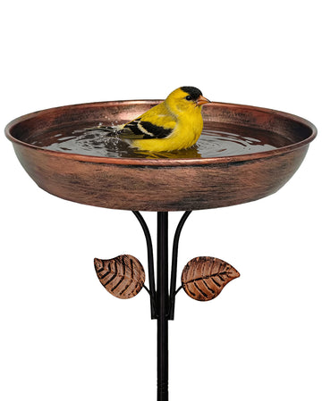 OUISJYER 12-inch Metal Bird Bath for Outside with Stake