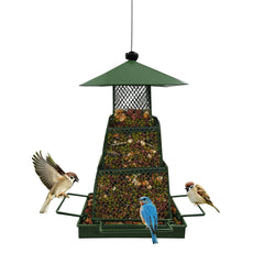 OUISJYER Metal Hanging Bird Feeder – 360° Mesh with 4 Perches