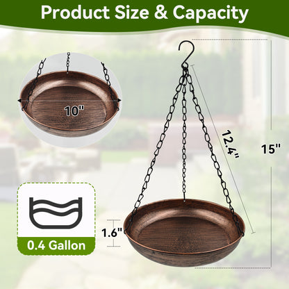 OUISJYER Small Hanging Metal Bird Bath with Chains – 10 Inch