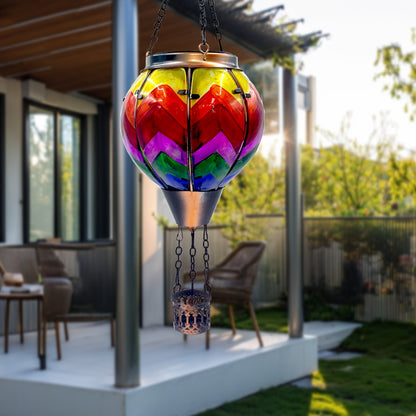OUISJYER Hot Air Balloon Solar Lantern – Color-Wave Glass Garden Light