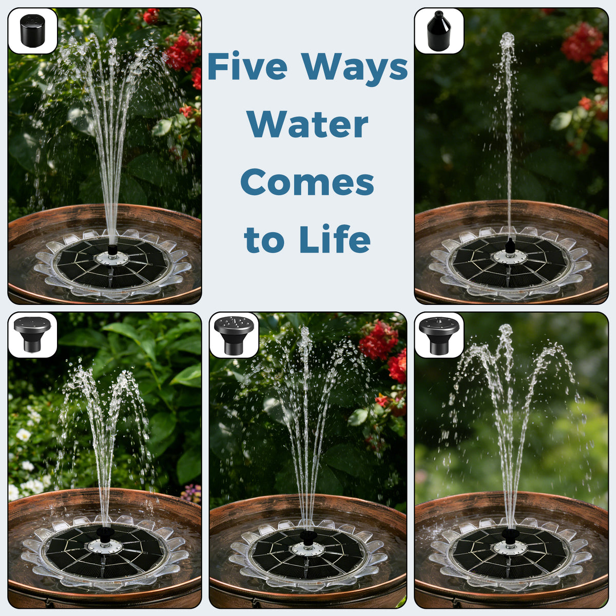 OUISJYER 6.3-inch Solar Bird Bath Fountain - Sunflower LED Design