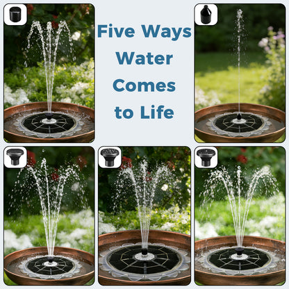 OUISJYER 6.3-inch Solar Bird Bath Fountain Pump - 5 Spray Nozzles