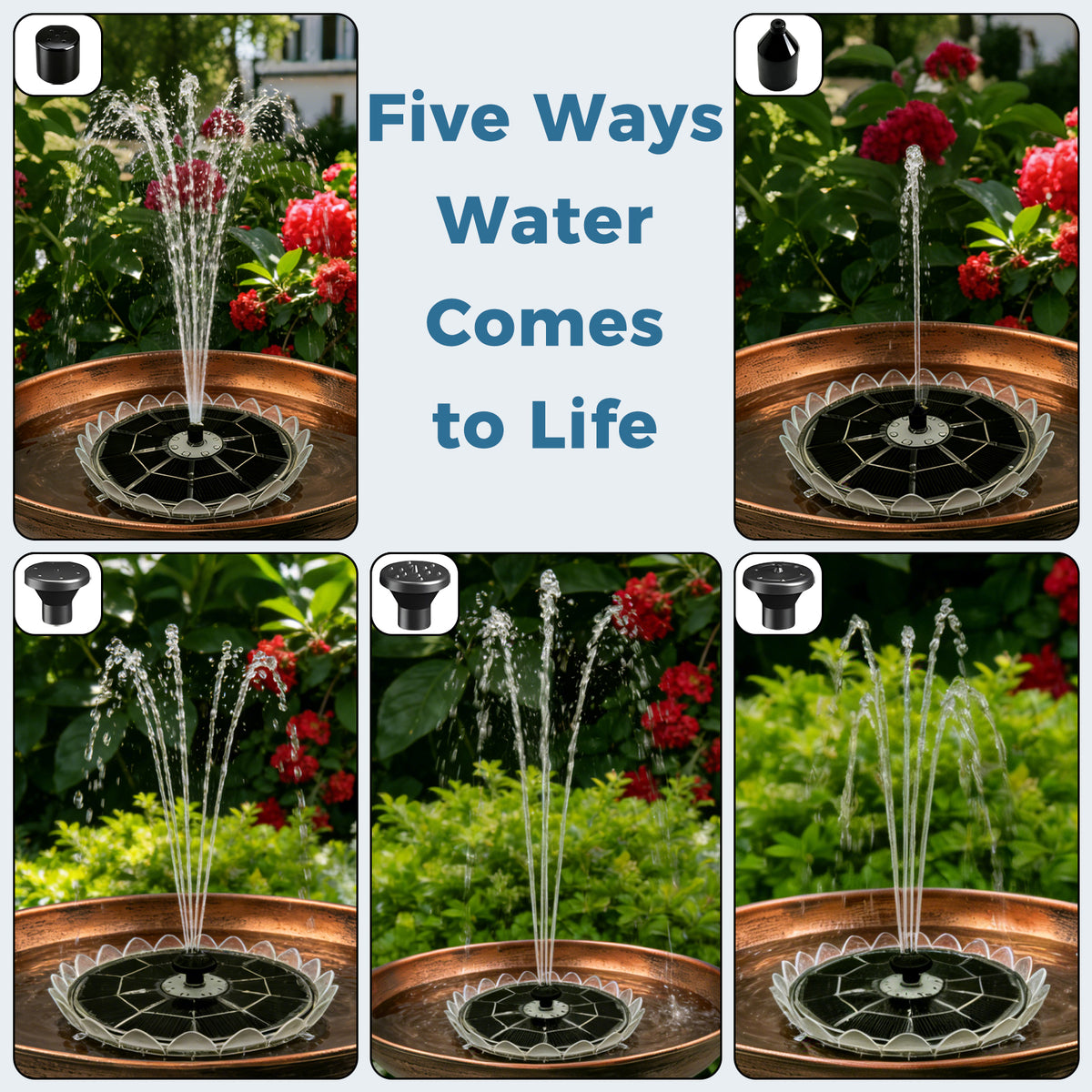 Solar Bird Bath Fountain with Color-Changing LED Lights – 6.3 Inch
