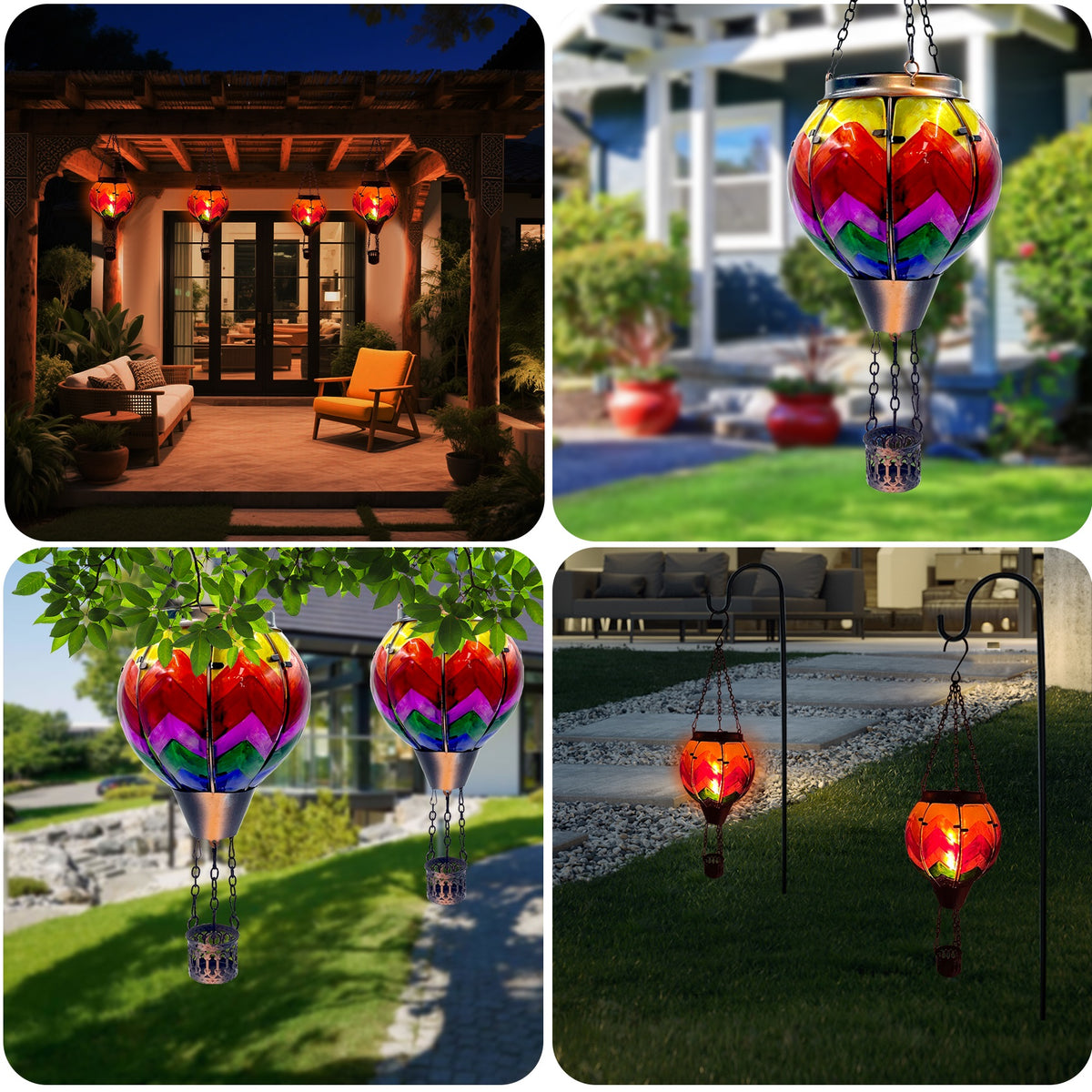 OUISJYER Hot Air Balloon Solar Lantern – Color-Wave Glass Garden Light
