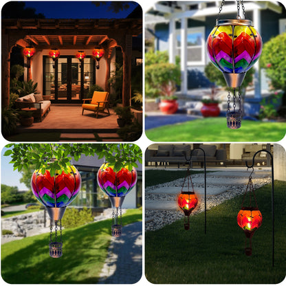 OUISJYER Hot Air Balloon Solar Lantern – Color-Wave Glass Garden Light