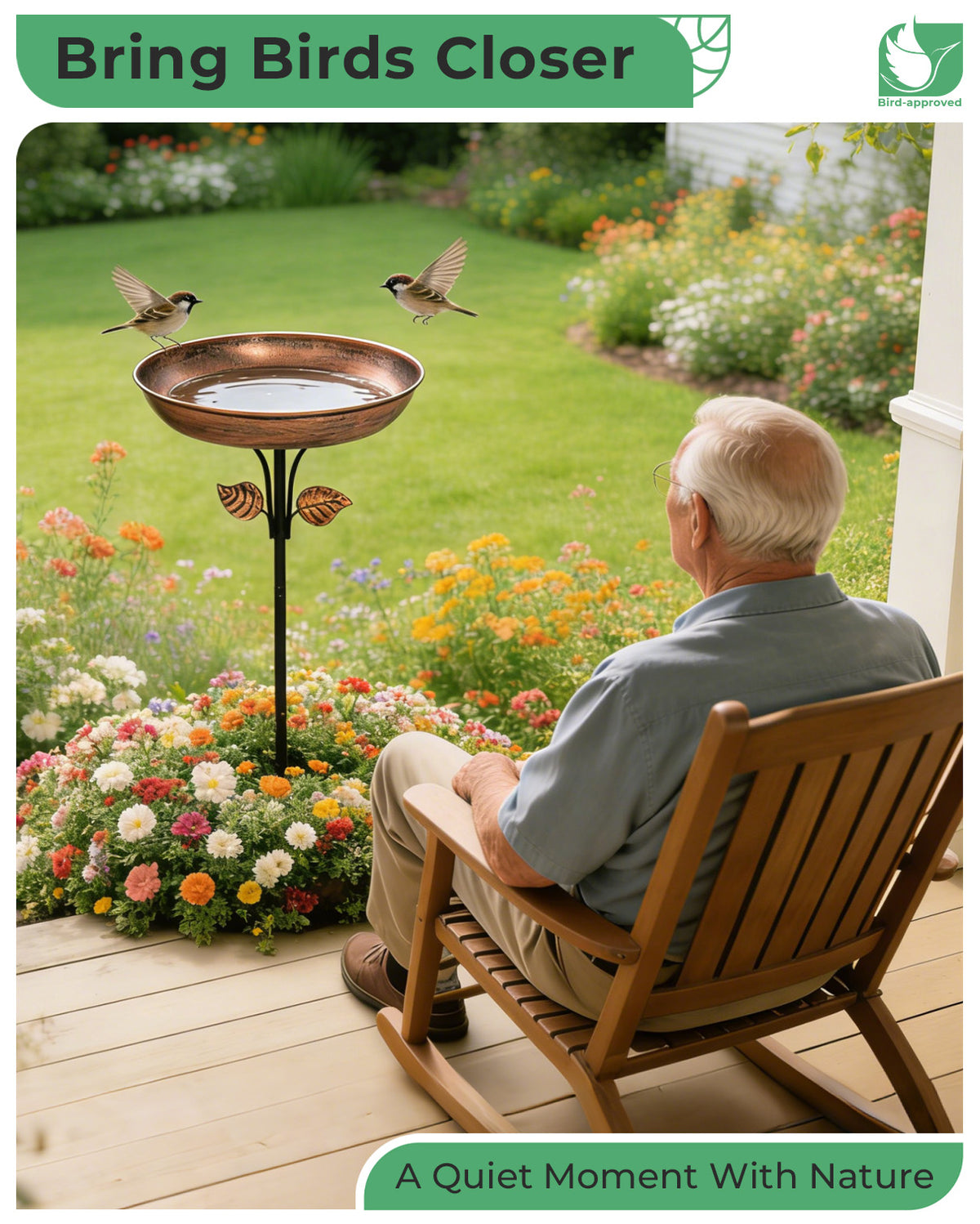 OUISJYER 12-inch Metal Bird Bath for Outside with Stake