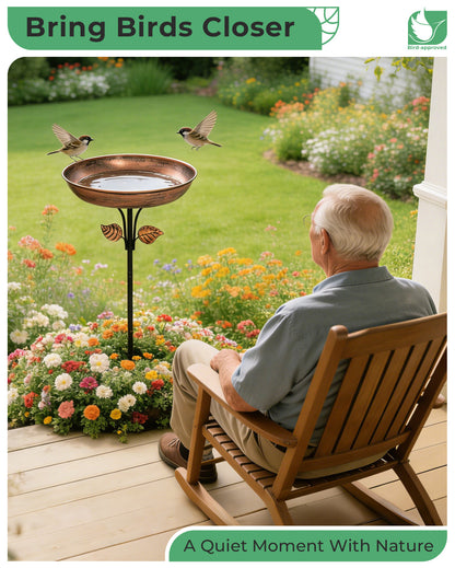 OUISJYER 12-inch Metal Bird Bath for Outside with Stake