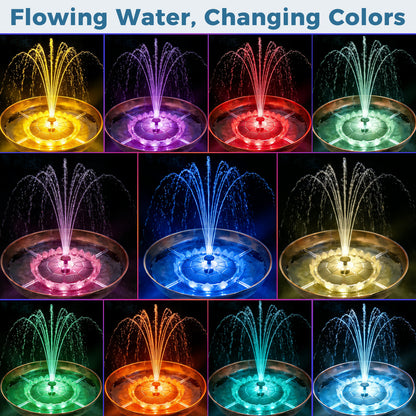 Solar Bird Bath Fountain with Color-Changing LED Lights – 6.3 Inch