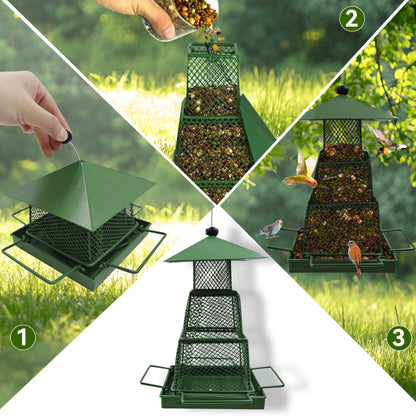 OUISJYER Metal Hanging Bird Feeder – 360° Mesh with 4 Perches