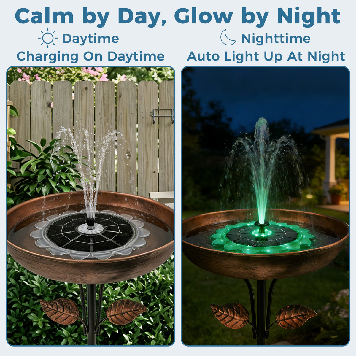 OUISJYER 6.3-inch Solar Bird Bath Fountain Pump - 5 Spray Nozzles
