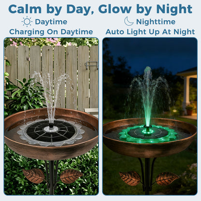 OUISJYER 6.3-inch Solar Bird Bath Fountain Pump - 5 Spray Nozzles