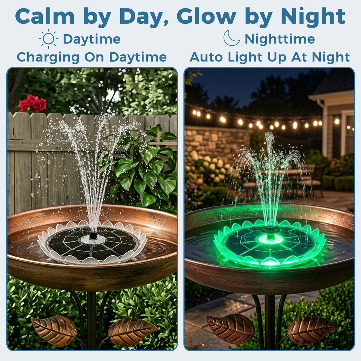 Solar Bird Bath Fountain with Color-Changing LED Lights – 6.3 Inch