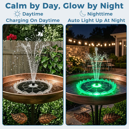 Solar Bird Bath Fountain with Color-Changing LED Lights – 6.3 Inch