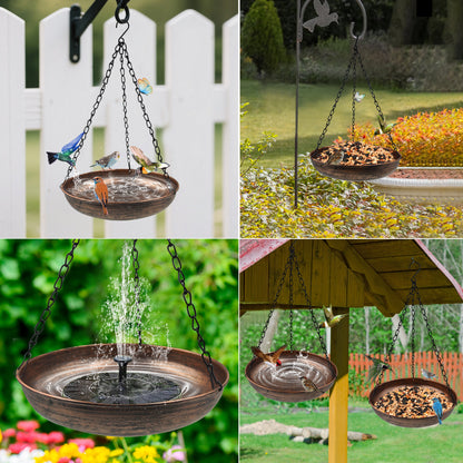 OUISJYER Small Hanging Metal Bird Bath with Chains – 10 Inch