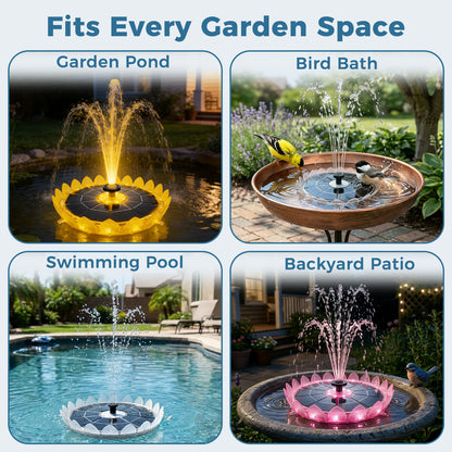 Solar Bird Bath Fountain with Color-Changing LED Lights – 6.3 Inch