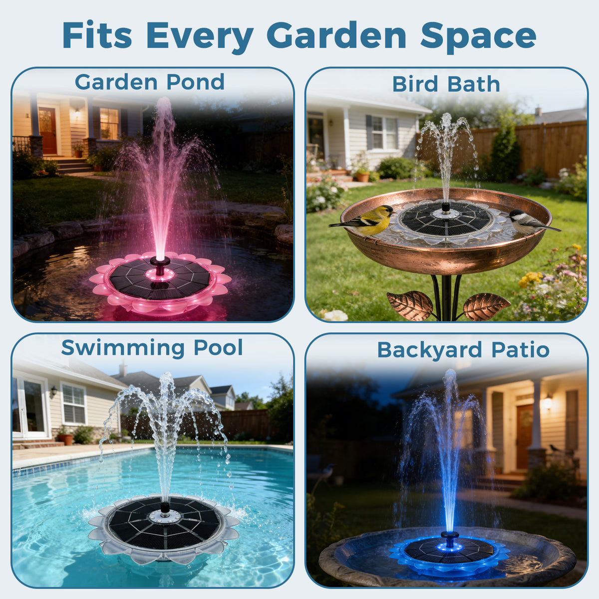 OUISJYER 6.3-inch Solar Bird Bath Fountain Pump - 5 Spray Nozzles