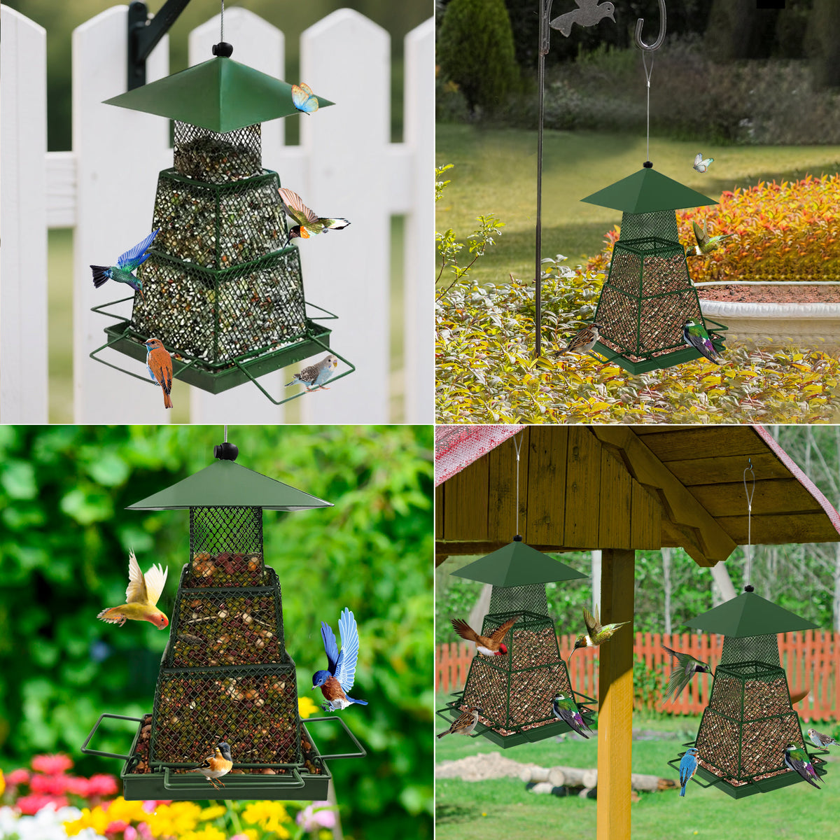 OUISJYER Metal Hanging Bird Feeder – 360° Mesh with 4 Perches