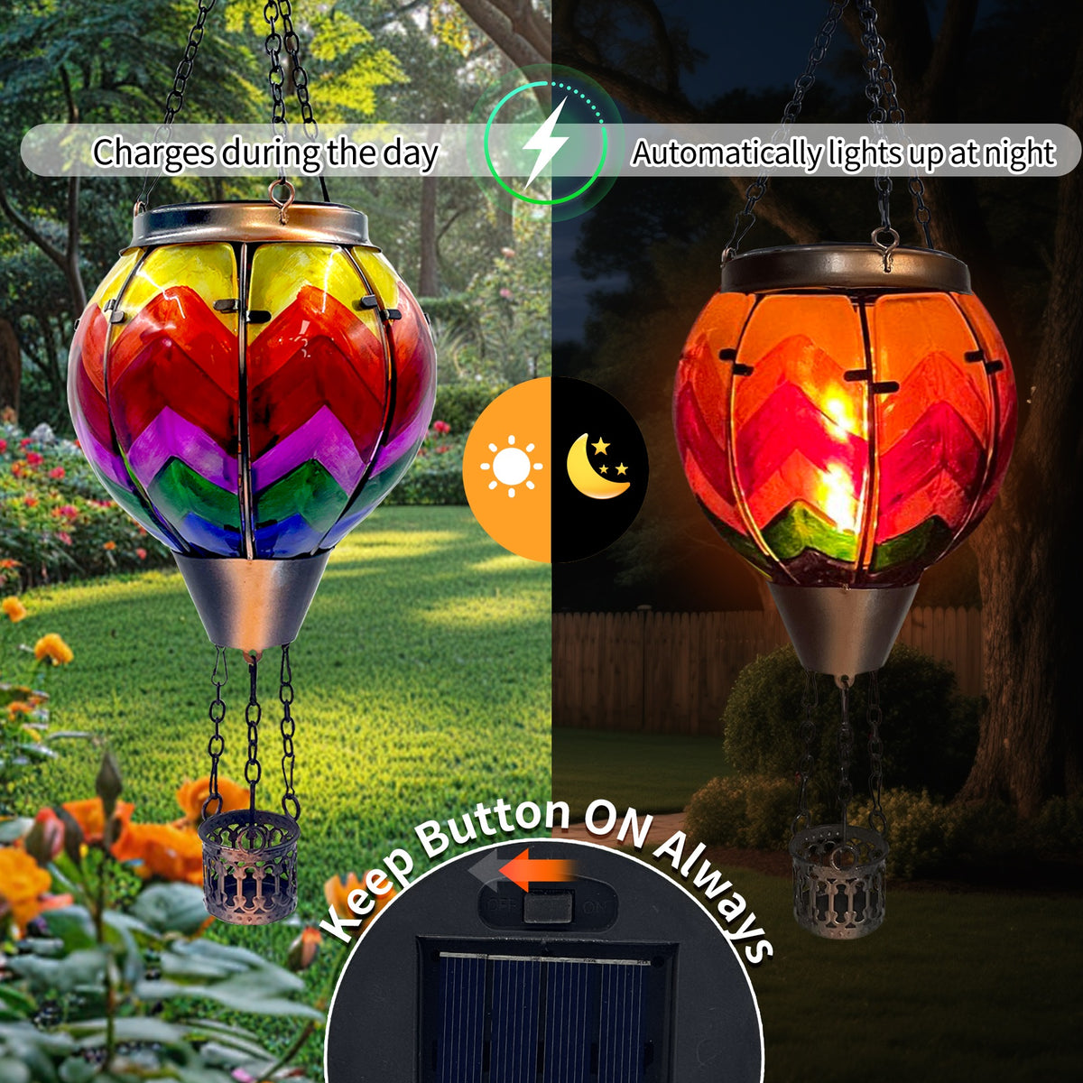 OUISJYER Hot Air Balloon Solar Lantern – Color-Wave Glass Garden Light