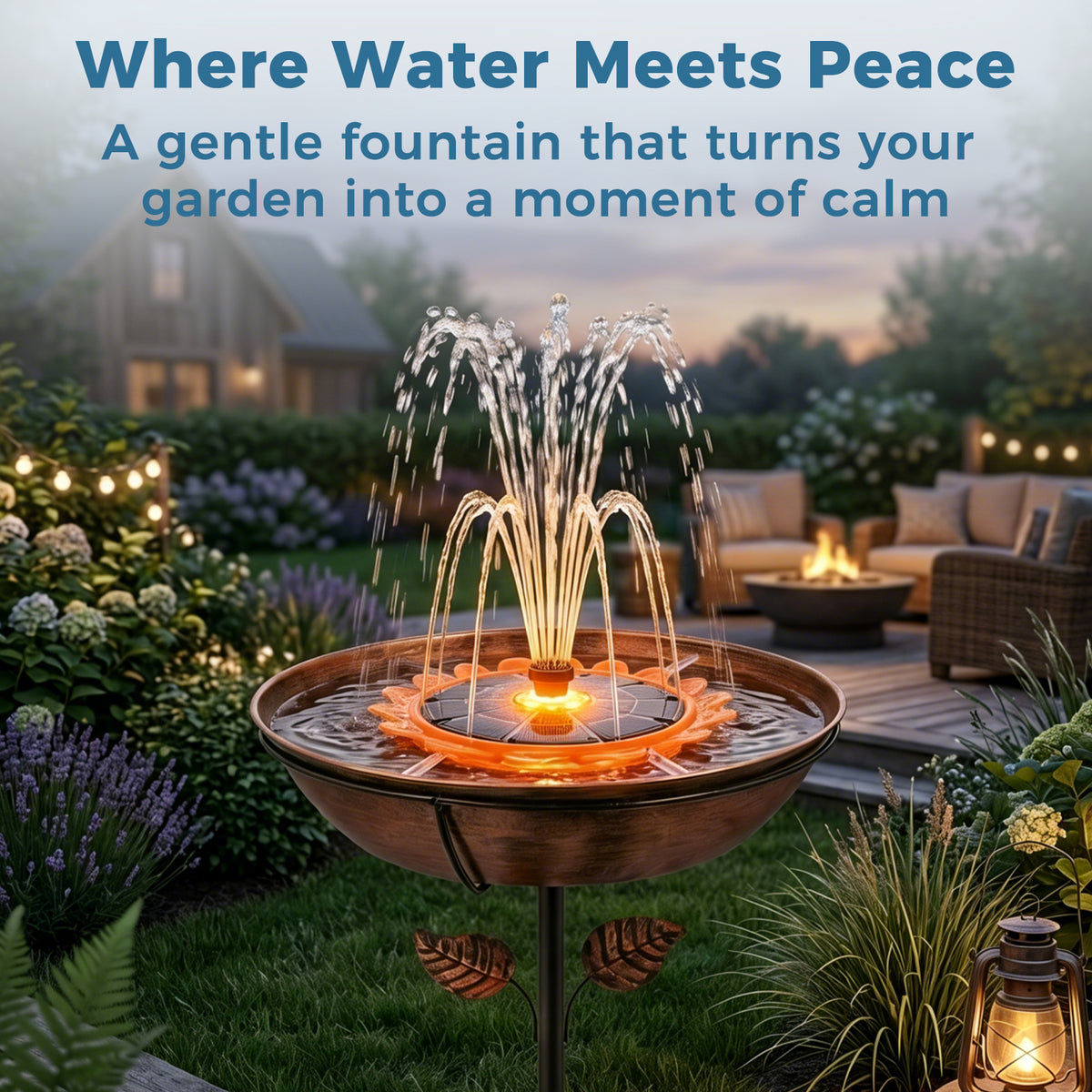 OUISJYER 6.3-inch Solar Bird Bath Fountain - Sunflower LED Design