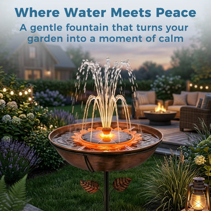 OUISJYER 6.3-inch Solar Bird Bath Fountain - Sunflower LED Design