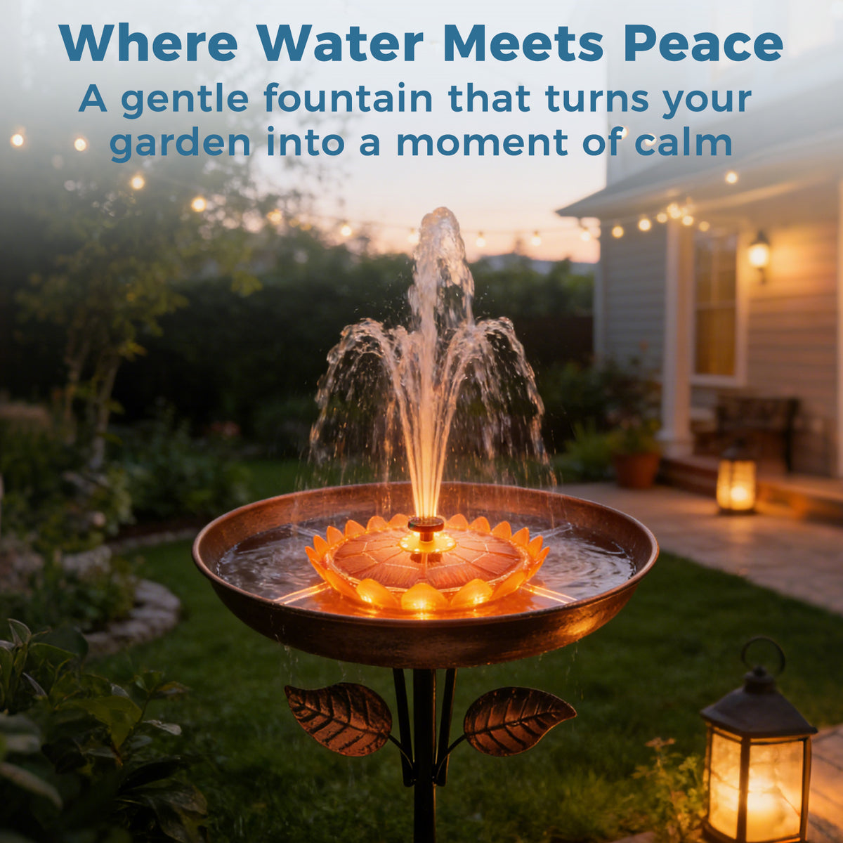 Solar Bird Bath Fountain with Color-Changing LED Lights – 6.3 Inch