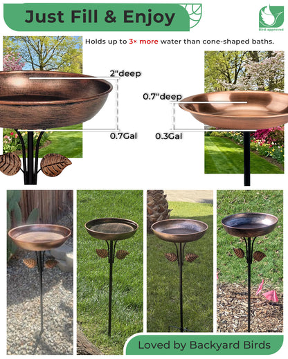 OUISJYER 12-inch Metal Bird Bath for Outside with Stake