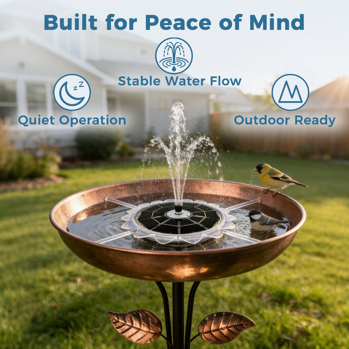 OUISJYER 6.3-inch Solar Bird Bath Fountain Pump - 5 Spray Nozzles