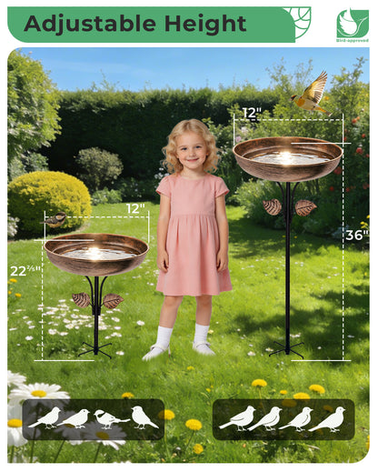 OUISJYER 12-inch Metal Bird Bath for Outside with Stake