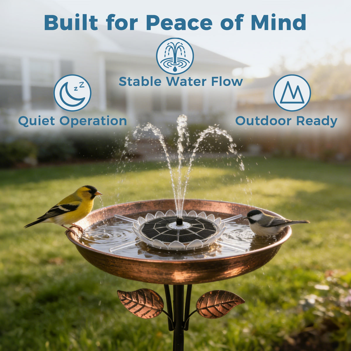 Solar Bird Bath Fountain with Color-Changing LED Lights – 6.3 Inch