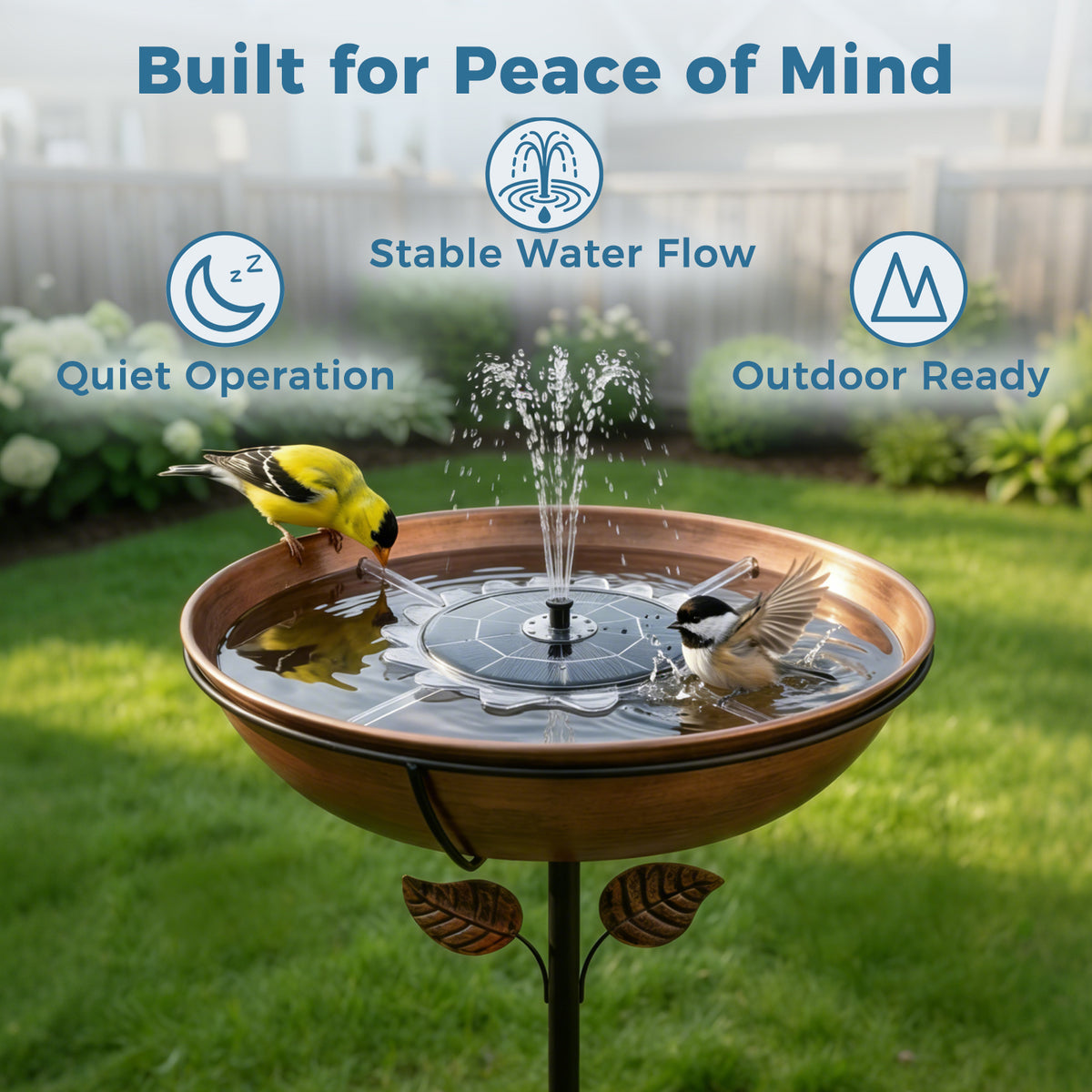 OUISJYER 6.3-inch Solar Bird Bath Fountain - Sunflower LED Design