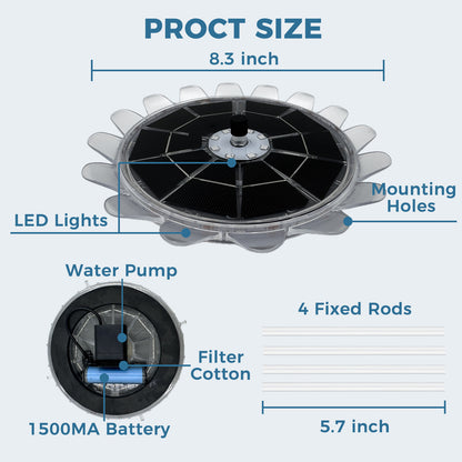 OUISJYER 6.3-inch Solar Bird Bath Fountain - Sunflower LED Design