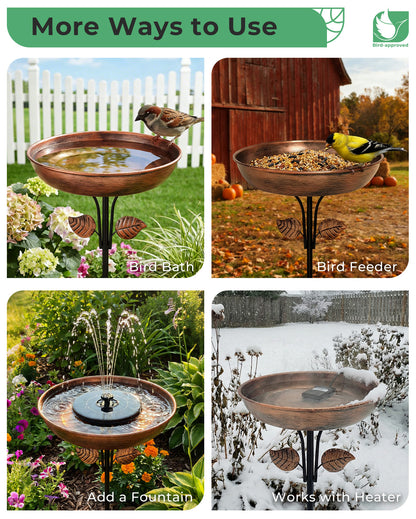 OUISJYER 12-inch Metal Bird Bath for Outside with Stake