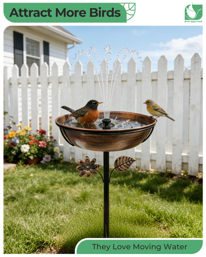 OUISJYER Metal Bird Bath with Solar Fountain & LED Lights – 12 Inch