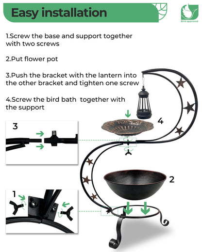 OUISJYER Solar Bird Bath with Flower Planter & Light – S-Shaped